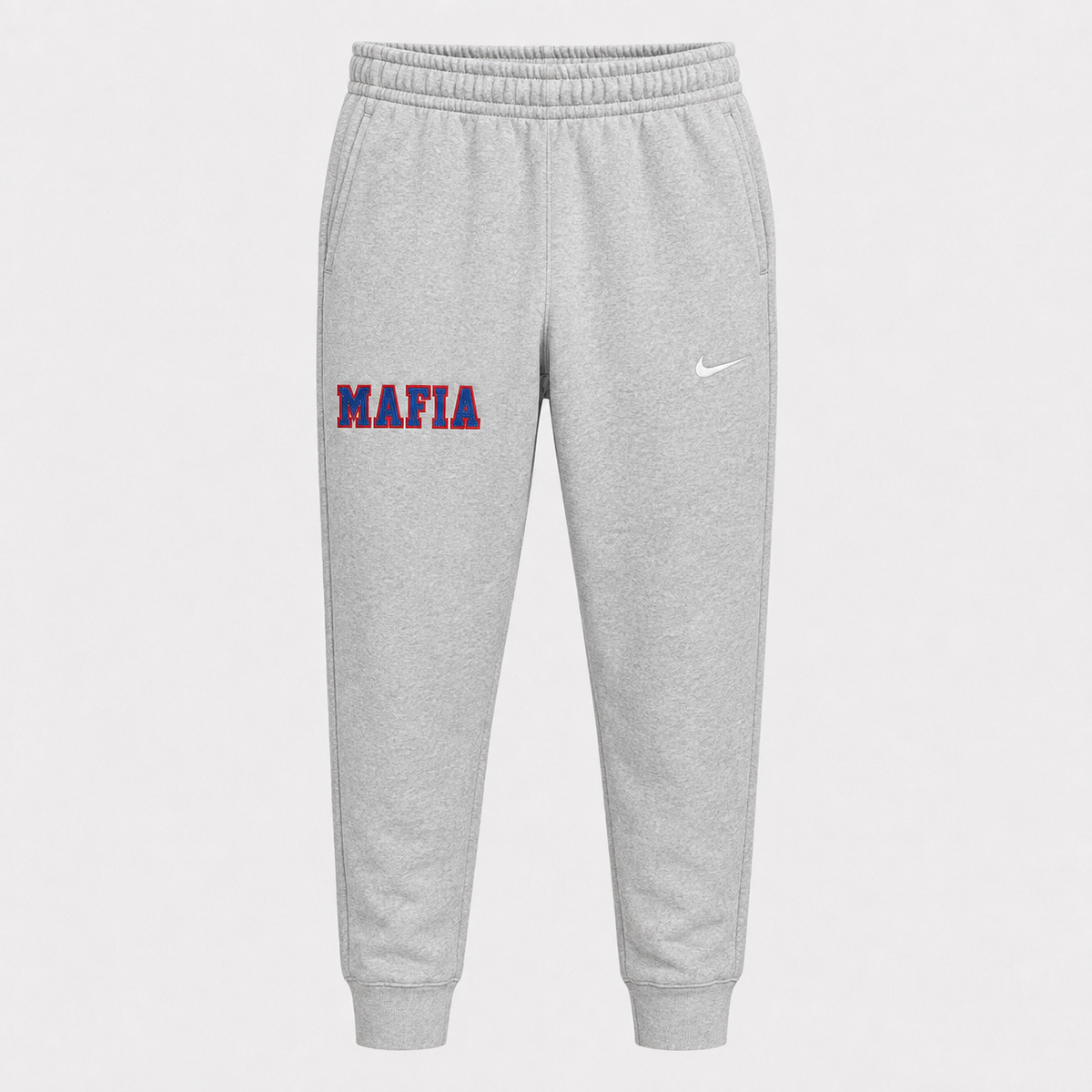 Grey MAFIA joggers ghost mannequin with sewn-on tackle twill lettering