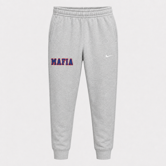 Grey MAFIA joggers ghost mannequin with sewn-on tackle twill lettering